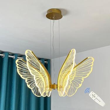 Imagem de Lustre LED Borboleta Crianças Meninas Lustre Para Quarto Controle Regulável LED Pendente Luz Nórdica Ouro Moderno Teto Pendurado Lâmpada Para Mesa De Jantar Sala De Estar Hall Cozinha Ilha