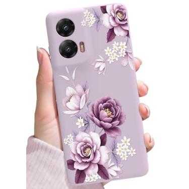 Imagem de SOPROCAS Capa para Motorola Moto G Stylus 5G 2024, lindo design floral para mulheres e meninas, capa de telefone de silicone com proteção contra quedas e forro de microfibra antiarranhões, flor roxa