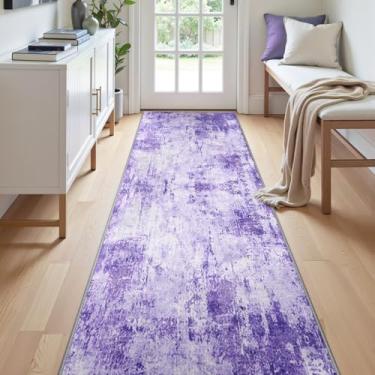 Imagem de RELEANY Tapetes laváveis de 6 x 25 cm, antiderrapante, moderno, abstrato, macio para sala de estar, entrada, quarto, berçário, estampa impressa, roxo, cinza, rosa, branco