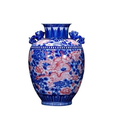 Imagem de AKALNNB Vaso de porcelana azul e branco rústico para decoração de casa, vaso rústico decorado azul e branco, vasos de cerâmica chinesa, jarras de porcelana, jarra de porcelana com tampa para