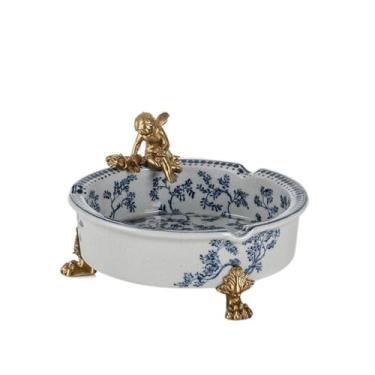 Imagem de Cinzeiro de ervas daninhas cerâmica moderna nórdica com cinzeiro de cobre, mesa para café de sala de estar criativa, ornamentos cinzeiro pintados à mão de Celadon cinzeiros para cigarros (tamanho: A)