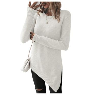 Imagem de Suéter GORGLITTER Split, bainha assimétrica, gola redonda, branco XS