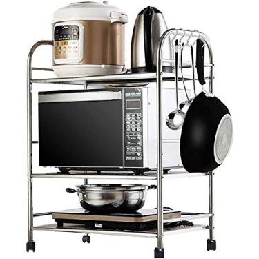 Imagem de Prateleira de cozinha de 3 camadas de aço inoxidável rack de forno micro-ondas prateleira de cozinha prateleiras de armazenamento talheres (tamanho : 403680 cm)