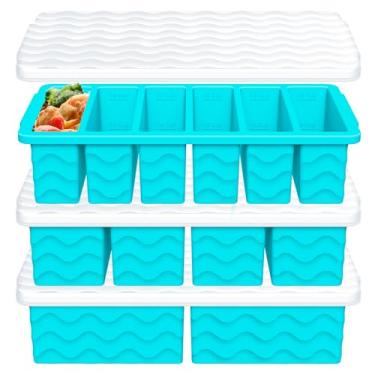 Imagem de Pacote com 3 bandejas de silicone para freezer com tampa, 2 formas grandes de 2 xícaras (500 ml) e 4 médias de 125 ml e 6 pequenas de 1/2 xícara (75 ml) para freezer, bandeja de cubos de gelo para