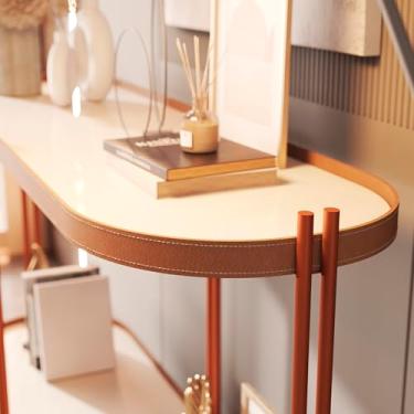 Imagem de Manhattan Aparador Industrial Moderno, Tampo MDF com Acabamento em Couro, Estrutura Metálica Preta, 111x80x36.5cm, 2 Prateleiras, Design Versátil para Sala de Estar e Jantar (Off White/Dourado)