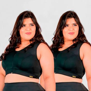 Imagem de Top fitness plus size feminino zíper kit2 treino sustentação - Catwalk