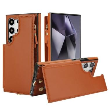 Imagem de For Samsung Galaxy S24ultra Case with RFID Blocking 6 Card Holder for Women Men, PU Leather Magnetic Snap Flip Wristlet Strap Zipper Wallet Phone Cases for Samsung Galaxy S24ultra Brown