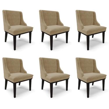 Imagem de Kit 6 Cadeiras Decorativas Sala de Jantar Base Fixa de Madeira Firenze Suede Nude/Preto G19 - Gran Belo