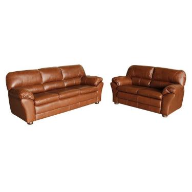 Imagem de Jogo de Sofá 2 e 3 Lugares Sala de Estar Pés Madeira Laura Couro Caramelo - Gran Belo