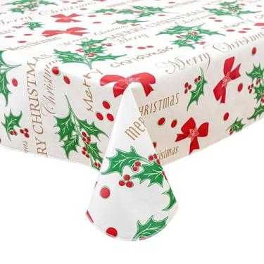 Imagem de DwEllAid Toalha de mesa de vinil descartável de Natal 132 x 230 cm com forro de flanela toalha de mesa impermeável
