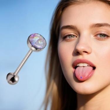 Imagem de Jóias de língua de aço de titânio padrão de escama de peixe - Barra circular segura para o corpo para piercings orais