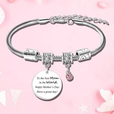 Imagem de Pulseira com pingente de mãe para mulheres, presente para mãe, filha, filho, dia das mães, presentes de aniversário para mãe, One Size, Aço inoxidável, Sem Pedra Preciosa