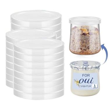 Imagem de 15 peças de tampas de pote de iogurte Oui, tampas de plástico transparente para potes de iogurte Oui, reutilizáveis, sem BPA, transparentes, redondos, frascos de vidro para micro-ondas e mais