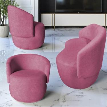Imagem de Kit Namoradeira + 2 Poltronas Decorativa Beatriz Orgânica Suede Rosa -