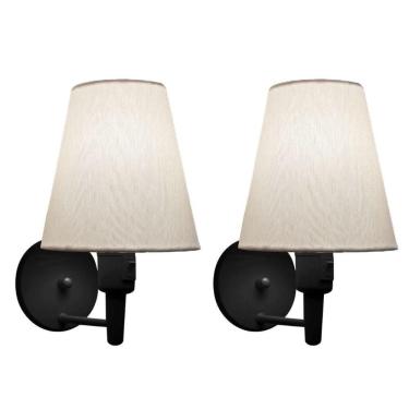 Imagem de Kit-2 Arandela Cone Md-2013 Preto C- Inter Liga E Desl Cúpula Em Tecido Branco - Bivolt