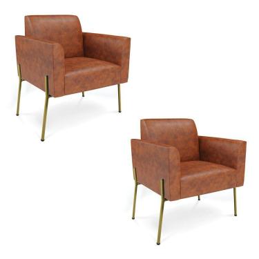 Imagem de Poltrona Pé De Ferro Dourado Kit 2 Para Sala Marisa Corano D03 Nozes