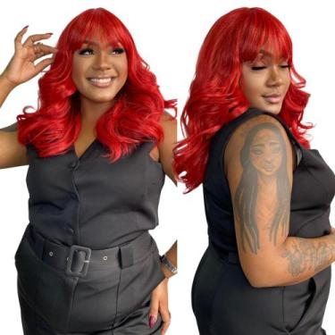 Imagem de Peruca Lace Normal Ondulada Fibra Premium 55cm Roxa Vermelha - bbless,