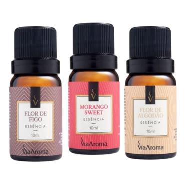 Imagem de Essência para Aromatizador Via Aroma Kit 3 Essência 10ml Flor de Figo I Morango Sweet I Flor de Algodão