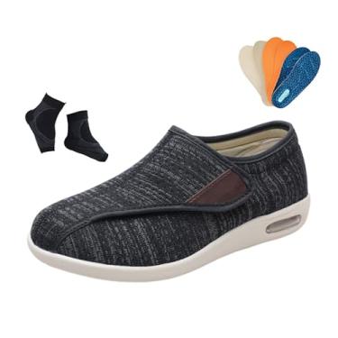 Imagem de Chinelos Diabéticos Homem, Calçado Masculino Ajustável Para Pés Inchados Confortável Para Caminhar Calçado Diabéticos, Chinelos Ortopédicos Ajustáveis ​​de Fácil Fecho, Para Avô Avó(Black Gray,41 EU)
