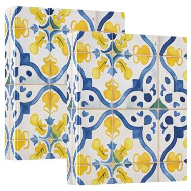 Imagem de Fichário de 3 anéis, mandala, azul, limão, paisley, asteca, 3,8 cm, fichários com três argolas com prancheta, serve para papel de 21 x 28 cm, 3 bolsos internos de PVC transparentes para material de