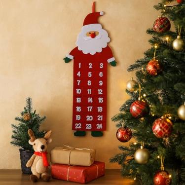 Imagem de Calendário suspenso de feltro de Natal longo, Papai Noel, boneco de neve, rena, enfeite de contagem regressiva