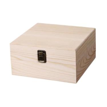 Imagem de UGPLM Caixa organizadora de madeira com fecho, expositor de joias portátil, estilo vintage, para guardar objetos de decoração e lembranças, M Wood