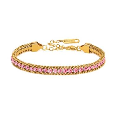 Imagem de Oneress Pulseira de tênis colorida - joia de cristal empilhável Boho ajustável para melhores amigas, damas de honra, presente de festa feminino YA6108, Crystal Friendship Bracelet, Aço inoxidável, Sem