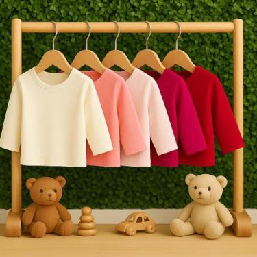 Imagem de Kit 5 Camisetas Manga Longa Bebê Menino Menina P M G Algodão - BigToon