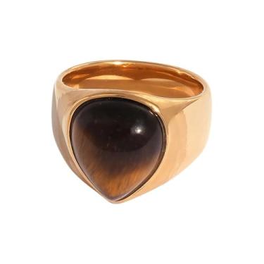 Imagem de Kokoma Anel de pedra de olho de tigre para mulheres geométrico amor coração anel de aço inoxidável anéis grossos anéis de compromisso noivado casamento joias, Adjustable, Aço inoxidável, Sem pedra