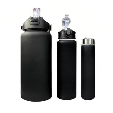 Imagem de Garrafa de áGua para Uso Externo Conjunto de Bolsas de Palha com CitaçõEs Motivacionais Da Fitness School Conjunto de TrêS Peças Estilo Squeeze(Preto e Dourado)