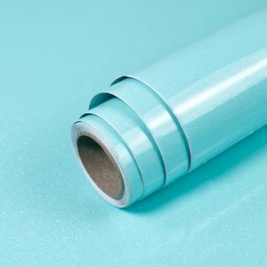 Imagem de wishFIRE Papel de parede de bancada azul petróleo, brilhante, azul-petróleo, papel de parede autoadesivo à prova d'água, papel de parede decorativo removível, armário de cozinha, armário de cozinha