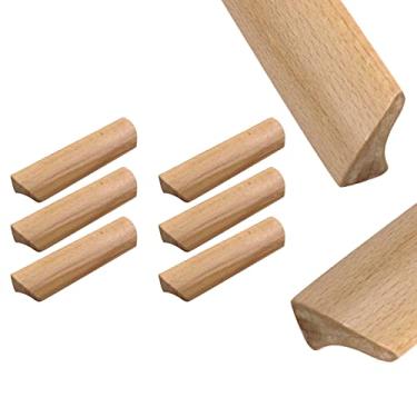 Imagem de Tsnamay 6 peças puxadores de móveis maciços de madeira de 12,3 cm, puxadores de madeira pintados suavemente, puxador de gaveta de armário de armário, furo de 9,6 cm