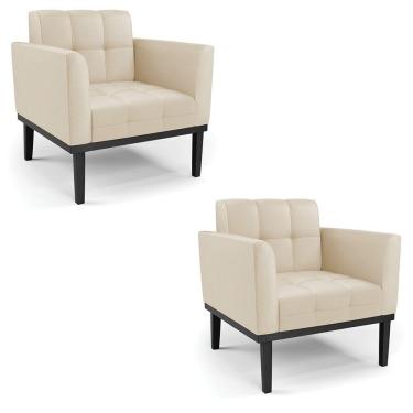 Imagem de Kit 2 Poltronas Decorativas Pés Fixo Em Madeira Preto Pu Bege