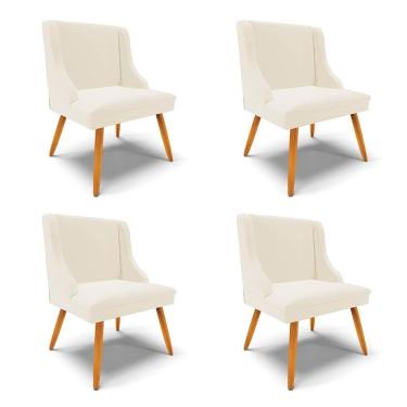 Imagem de Kit 4 Cadeiras Estofadas Para Sala De Jantar Pés Palito Lia Veludo Bege - Ibiza