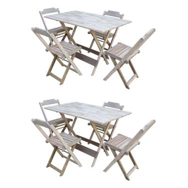 Imagem de Kit 2 Conjuntos De Mesa Com 4 Cadeiras De Madeira Dobravel 120X70 Sem Pintura/Crua - Marrom