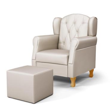 Imagem de Poltrona De Amamentação Pés Madeira E Puff Lucy P04 Sintético Bege - Mpozenato