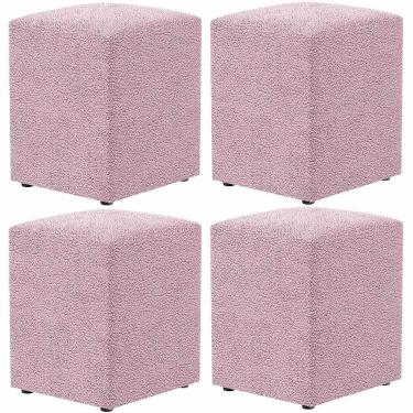 Imagem de Kit 04 Puffs Quadrado L02 Decorativo Bouclê Rosê