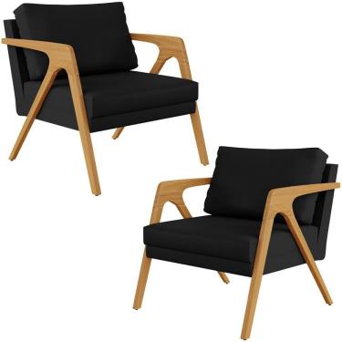 Imagem de Kit 02 Poltrona Pietra Estrutura De Madeira L02 Corano Preto