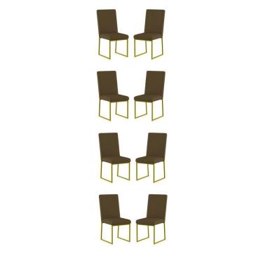 Imagem de Kit 8 Cadeiras De Jantar Com Base De Ferro Dourado Balaqui Marrom