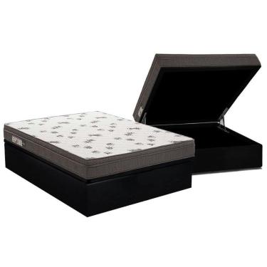 Imagem de Cama Box Baú Casal: Colchão Espuma Ortobom D45 Light Saúde Ortopillow + Base Black(138X188)