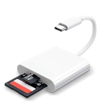 Imagem de Leitor de cartão SD para iPhone 15/16/MacBook/Mac, adaptador de cartão de memória tipo C, leitor micro SD USB-C suporta adaptador de cartão de memória SD e MicroSD, visualizador de câmera de trilha