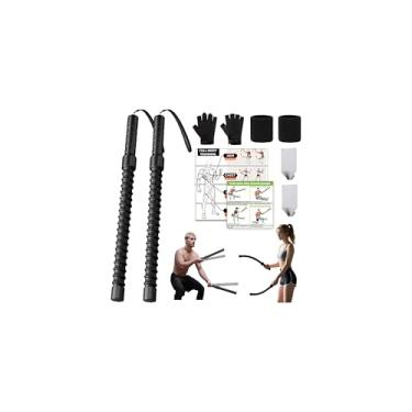 Imagem de Cordas de batalha sem corda – Cordas de treino portáteis ponderadas para academia em casa, exercitador de pular/braço sem fio com luvas antiderrapantes e pôster de treinamento – HIIT, cardio de baixo