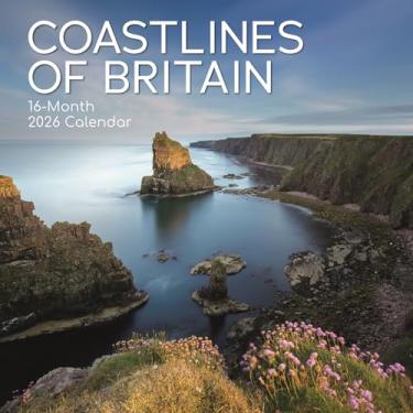 Imagem de Calendário de parede quadrado 2026 The Gifted Stationary, Litoral da Grã-Bretanha, 16 meses com tema cênico da Grã-Bretanha com 180 adesivos de lembrete, agenda mensal para casa ou espaços criativos