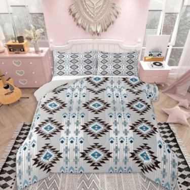 Imagem de jejeloiu Conjunto de edredom boêmio, tamanho casal, asteca, para crianças, meninos, meninas, boêmio, decoração de quarto geométrico, microfibra, 3 peças com 2 fronhas