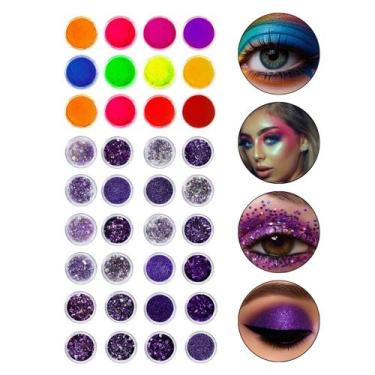 Imagem de Kit 24 Glitter Roxo 12 Sombra Maquiagem Artística Colorida Makeup Prof