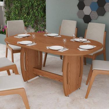 Imagem de Mesa De Jantar Oval Em Mdf 137x90cm Para Sala Cozinha 6 Lugares