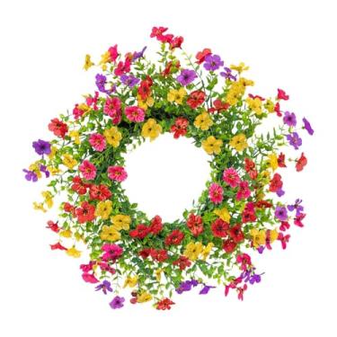 Imagem de predolo Guirlanda de primavera e verão, decoração de feriado, guirlanda de flores artificiais românticas para casa de fazenda, ambiente interno e externo,