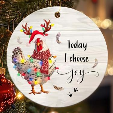 Imagem de Enfeite de Natal Today I Choose Joy Chicken para amantes de frango, ornamentos de galo 2025 para árvore de Natal, cerâmica