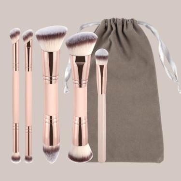 Imagem de 6 pincéis de maquiagem, cerdas macias, fáceis de limpar, adequados para contorno, sombra, base líquida e blush (tez)