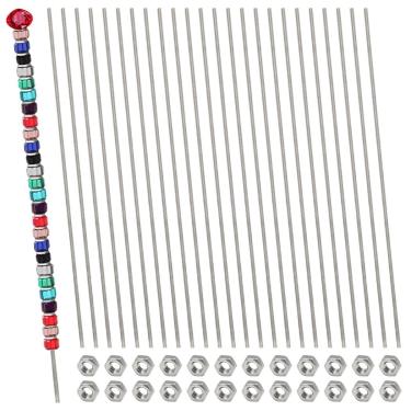 Imagem de Kit de hastes de rosca para varas de estaca de jardim com contas, 24 porcas sextavadas com 24 peças de hastes roscadas de 20/81 cm, haste totalmente rosqueada de aço inoxidável 304 de 30 cm